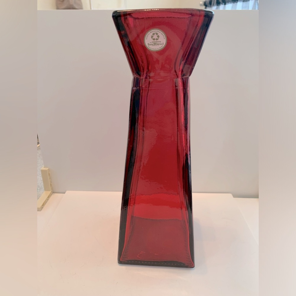 San Miguel Vidrios Recycled Red Glass Vase Hand Made in Spain